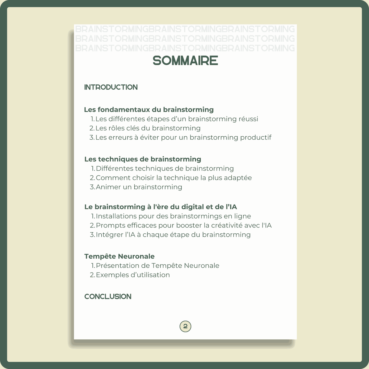 Le guide du brainstorming, illustration du sommaire du livre