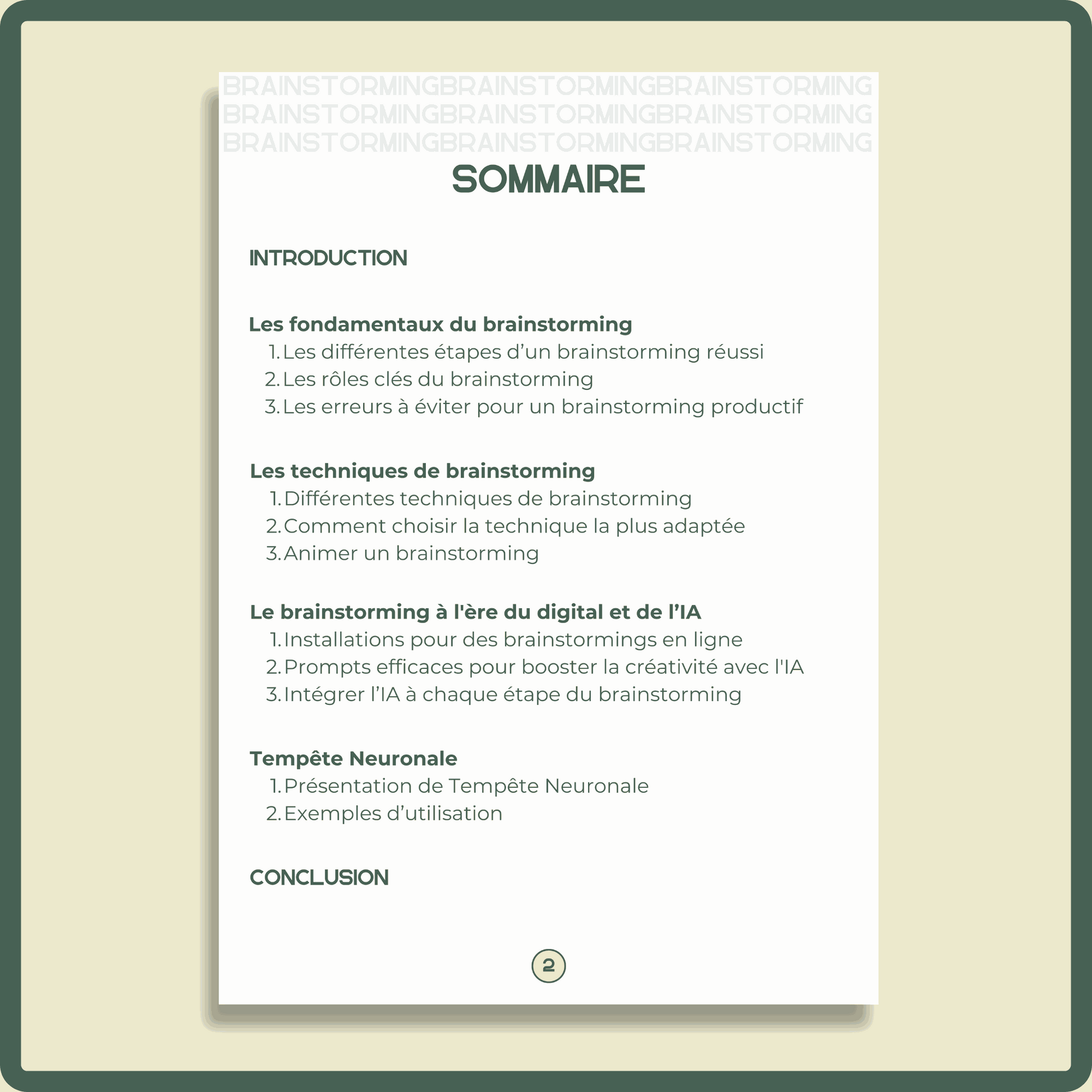 Le guide du brainstorming, illustration du sommaire du livre