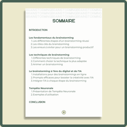 Le guide du brainstorming, illustration du sommaire du livre